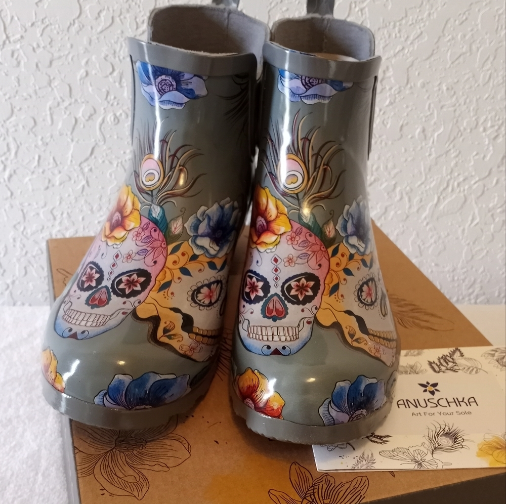Anuschka Calaveras de Azucar Ankle Rain Boot Size 10